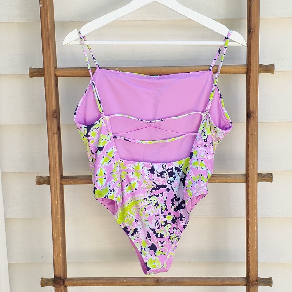 Victoria's Secret Pink Yellow Navy Floral One-Piece Swimsuit - Picture 4 of 7